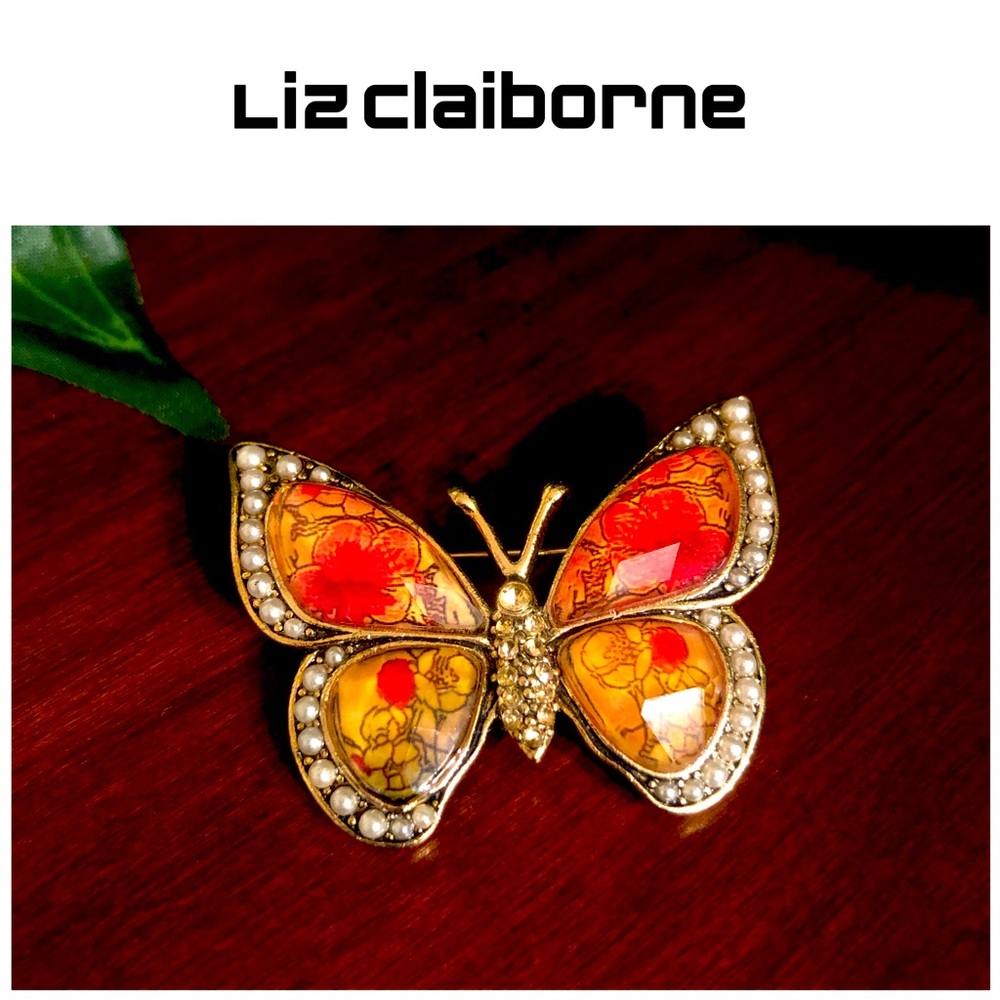 Liz Claiborne gold tone butterfly brooch
